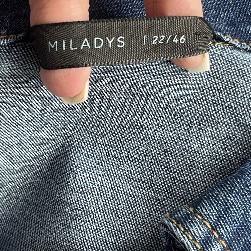 Miladys Denim Jacket‎ Womens 22 Blue Floral Hand Painted Trucker Stretch Plus - Picture 5 of 10